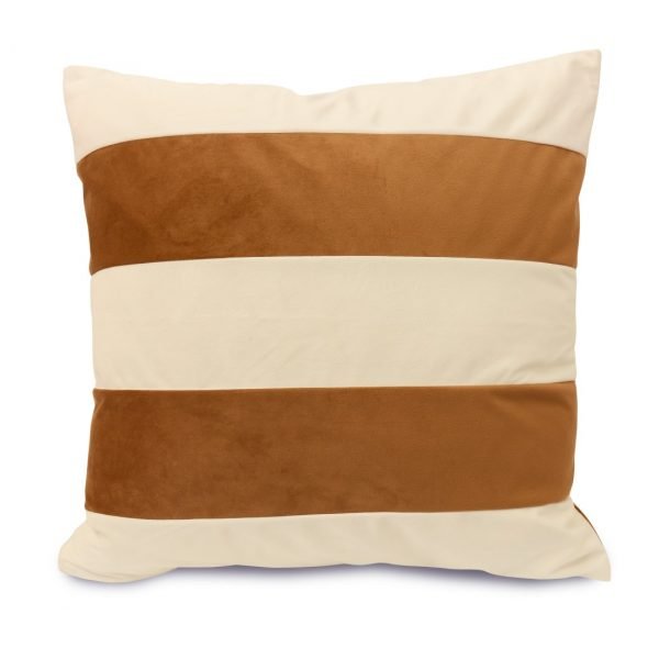 Oliveira Striped Velvet Cushion Burnt orange and cream