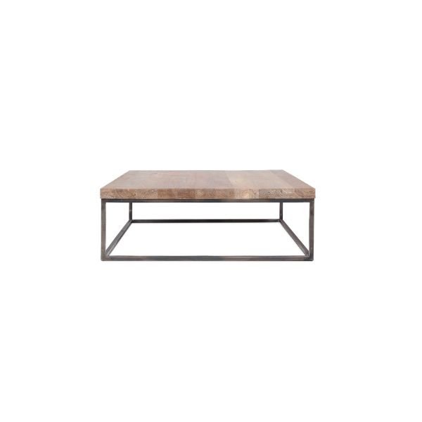 Smooth Teak Wood and Iron Square Thick Top Coffee Table by Oliveira Algarve