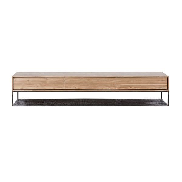 Smooth Wide Teak Wood and Iron TV Cabinet by Oliveira