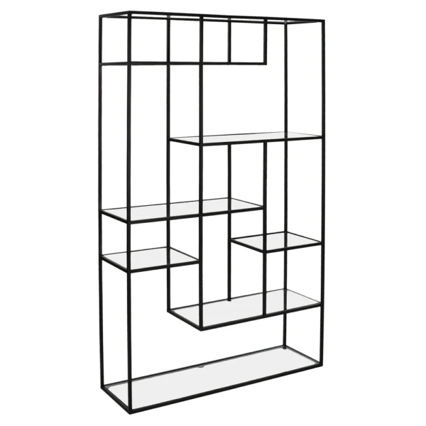 abstract style black metal and tempered glass display rack shelves bookcase furniture algarve shop buy