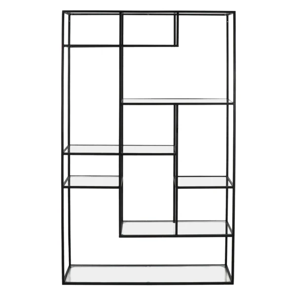 abstract style black metal and tempered glass display rack shelves bookcase furniture algarve shop buy