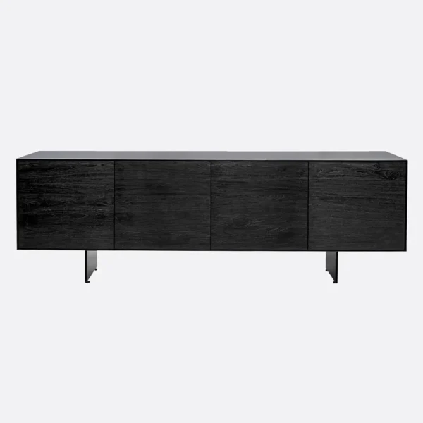 Contemporary Solid Blackened Teak Wood and Iron Sideboard