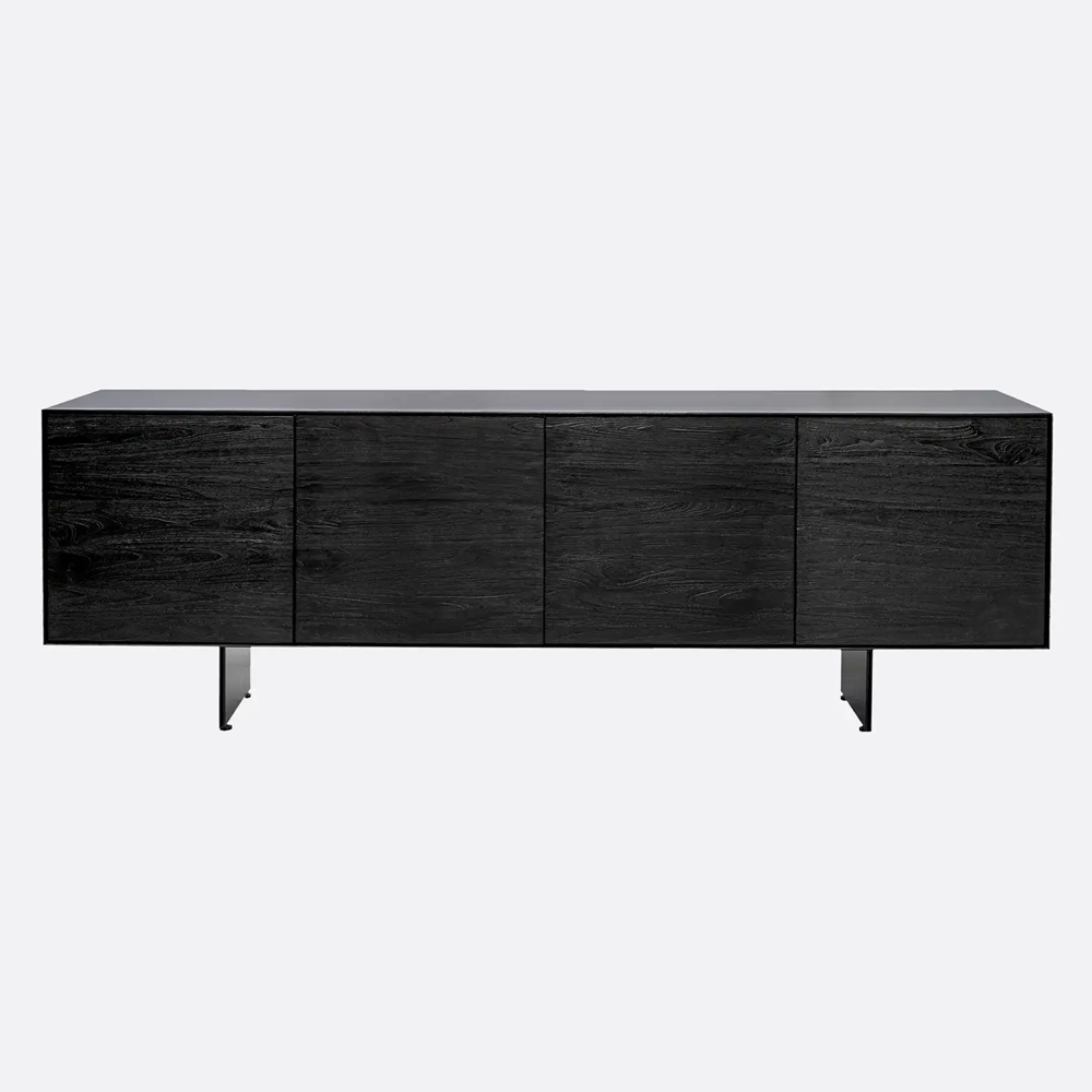 Contemporary Solid Blackened Teak Wood and Iron Sideboard