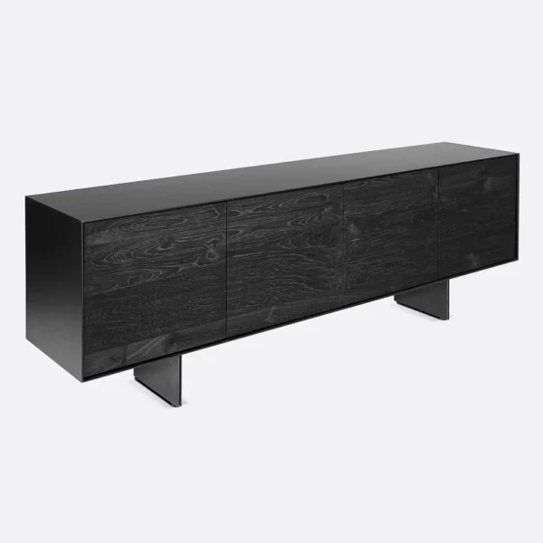 Contemporary Solid Blackened Teak Wood and Iron Sideboard