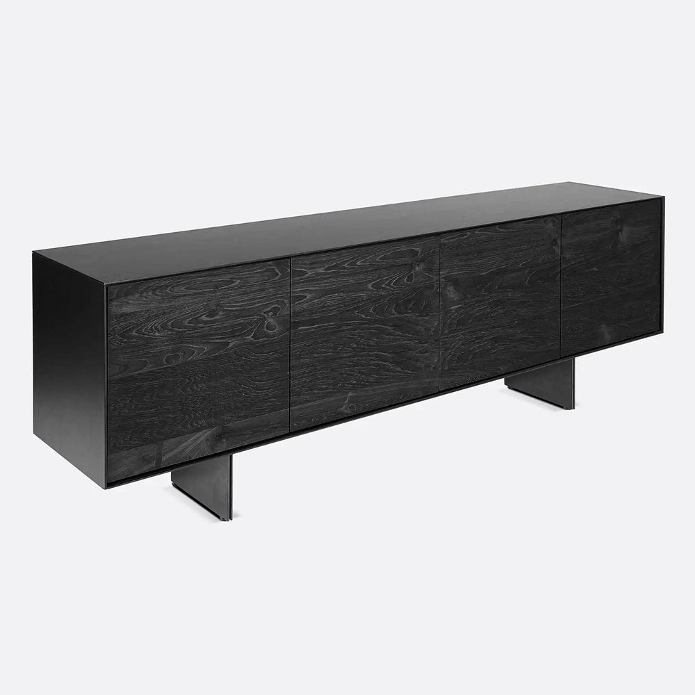 Contemporary Solid Blackened Teak Wood and Iron Sideboard