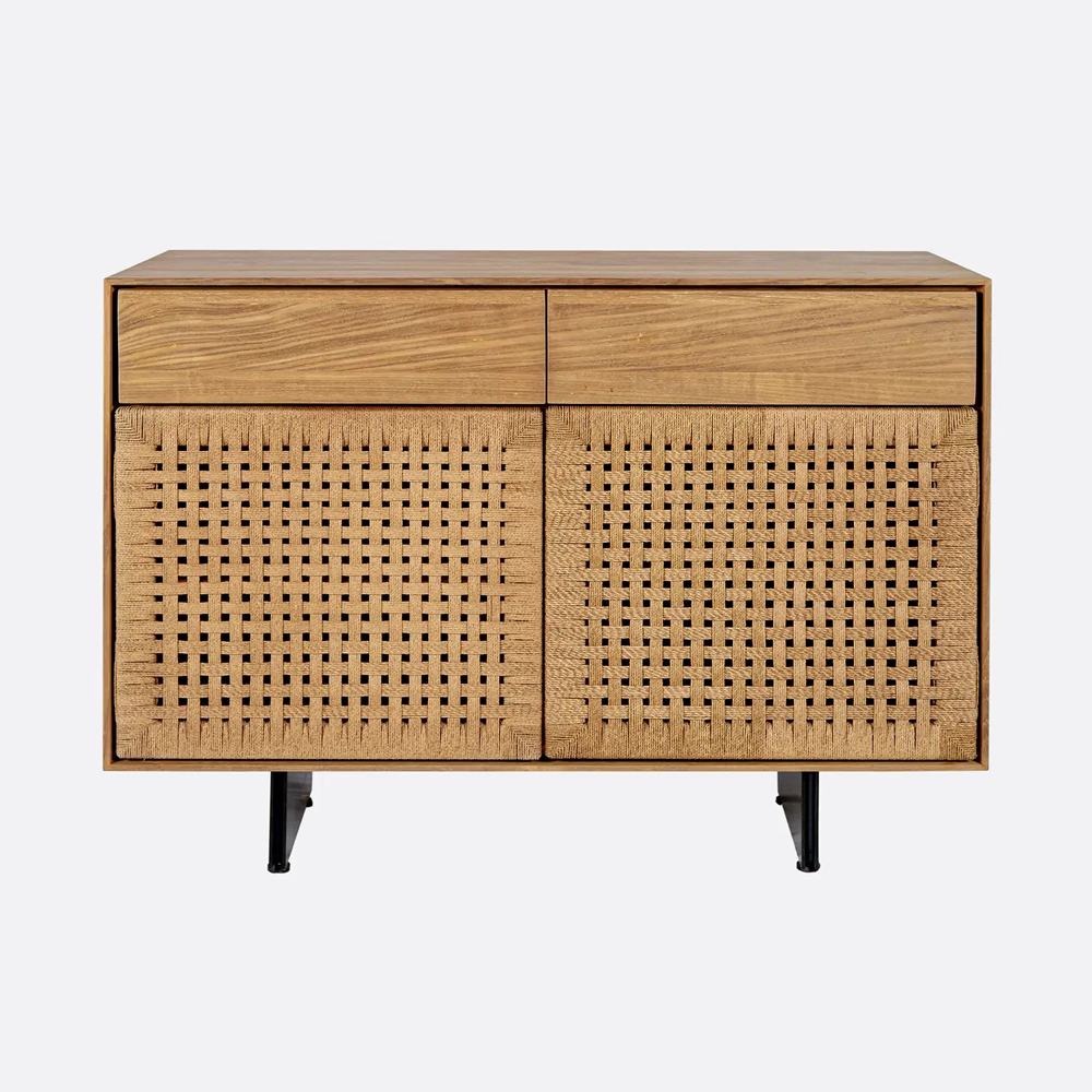 Solid Teak Wood Sideboard with Natural Cord Detail Furniture Decor Algarve Oliveira Tavira Shop