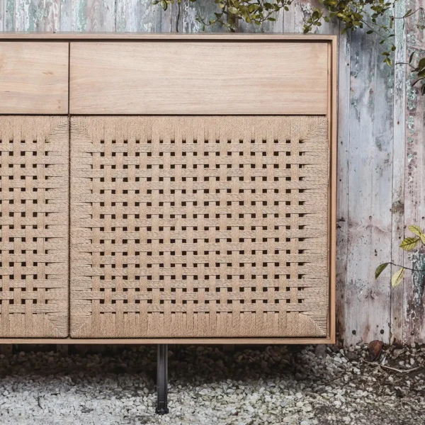 Solid Teak Wood Sideboard with Natural Cord Detail Furniture Decor Algarve Oliveira Tavira Shop