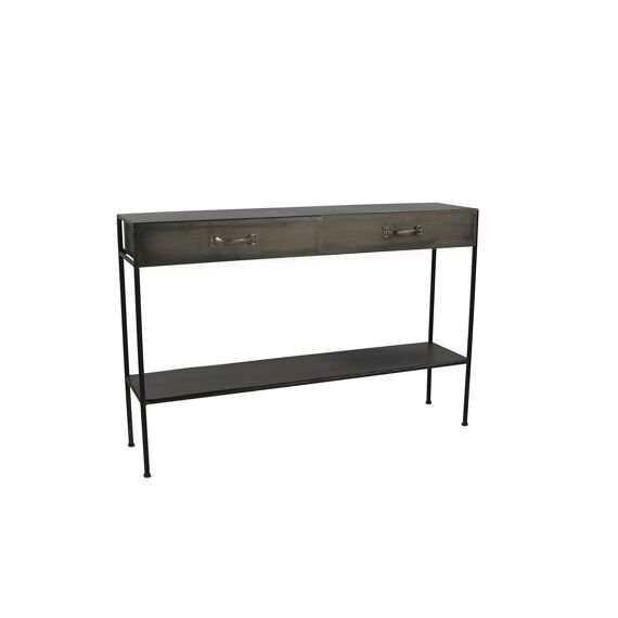 Slim Black Metal Console Table with 2 Drawers by Oliveira Algarve