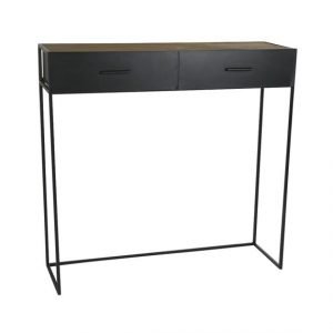 Black Metal and Pine Wood Console Table with 2 Drawers by Oliveira Algarve