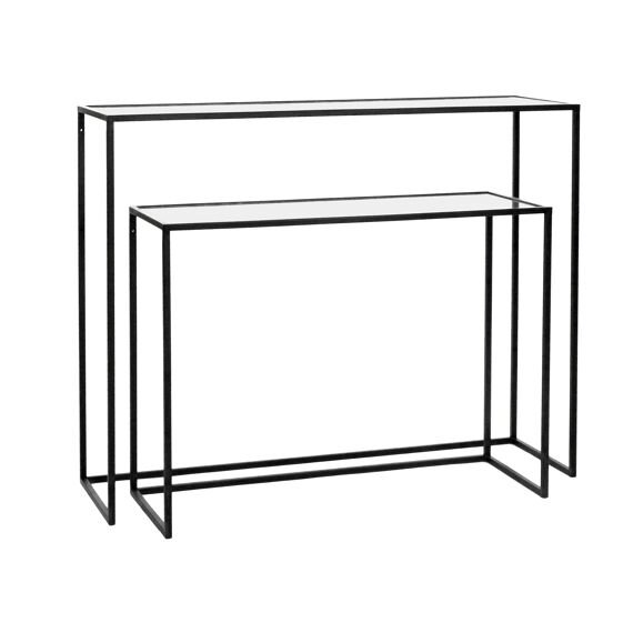 Wide Black Metal and Glass x2 Nest Console Tables by Oliveira Algarve