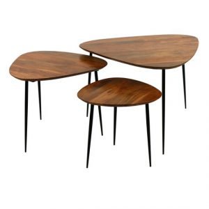Acacia Wood x3 Nest Coffee Tables by Oliveira Algarve