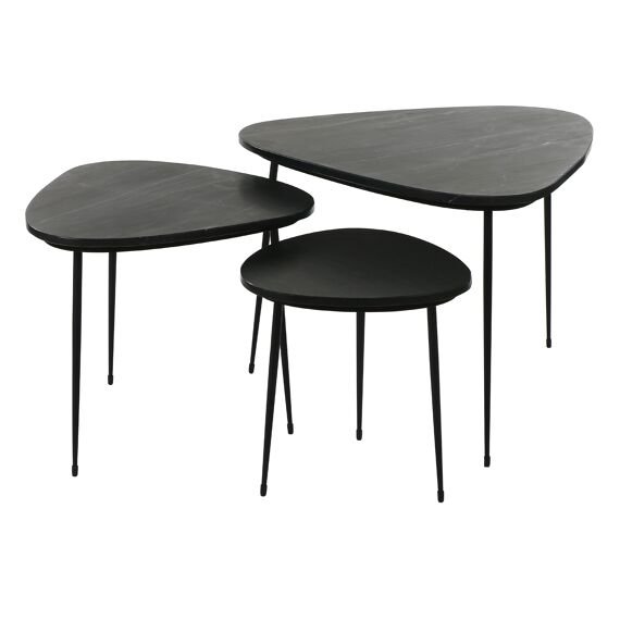 Black Marble x3 Nest Coffee Tables by Oliveira Algarve