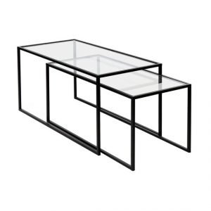 Black Metal and Glass x2 Nest Coffee Tables by Oliveira Algarve