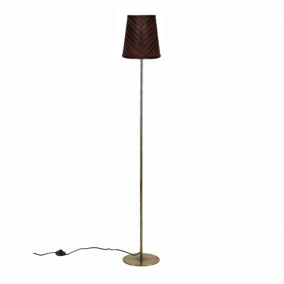 Leather and Metal Chocolate Slim Floor Lamp by Oliveira Algarve