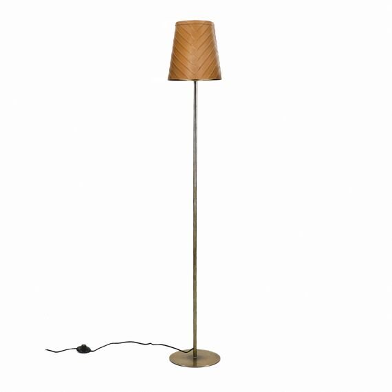 Leather and Metal Caramel Slim Floor Lamp by Oliveira Algarve