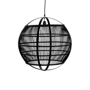 Large Black Ball Shaped Linen Hanging Lamp by Oliveira Algarve