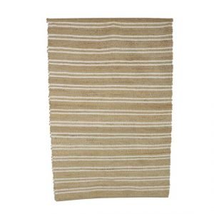 Mustard and White Striped Jute and Cotton Rug by Oliveira Algarve