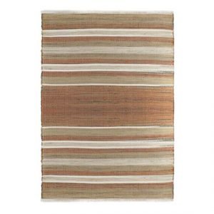 Rust and Beige Lined Jute and Cotton Rug by Oliveira Algarve