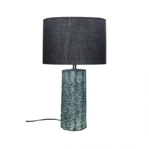 Small Earthware and Linen Carved Table Lamp by Oliveira Algarve