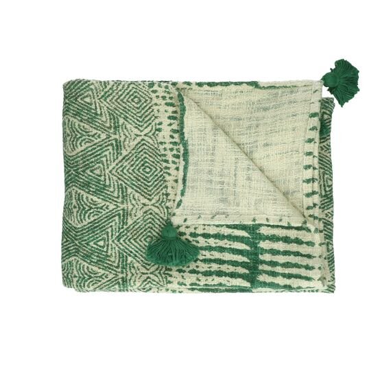 Green Morrocan Style Throw with Tassels by Oliveira Algarve 1