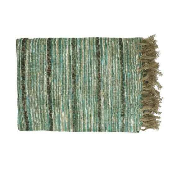 Green Linen and Viscose Throw by Oliveira Algarve 1