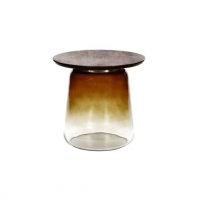 Small Amber Glass and Mango Wood Side Table by Oliveira Algarve