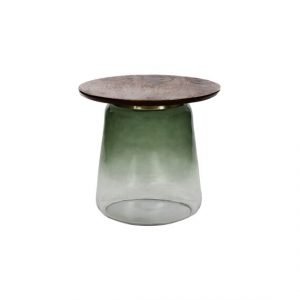 Small Green Glass and Mango Wood Side Table by Oliveira Algarve