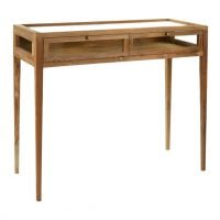 Glass and Teak Wood Display Cabinet Console Table by Oliveira Algarve