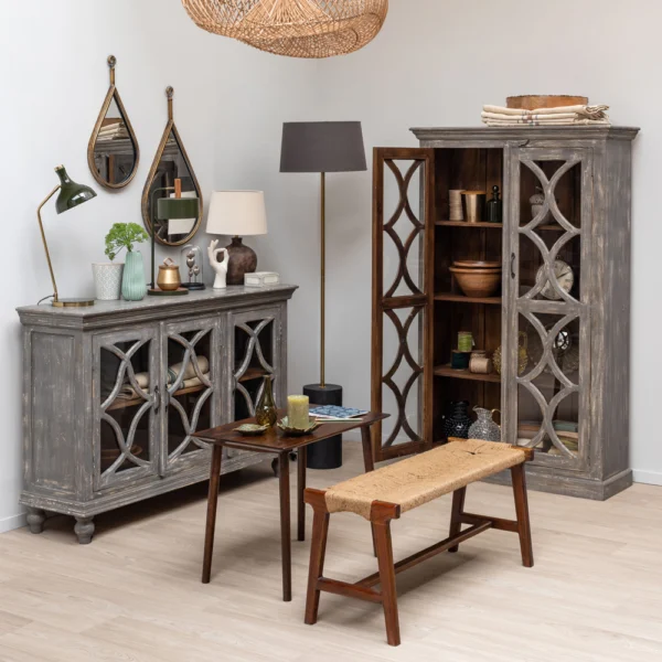 Classic Glazed Display Cabinet with Aged Grey Patina - Tall Cabinet Also Available furniture shop buy algarve