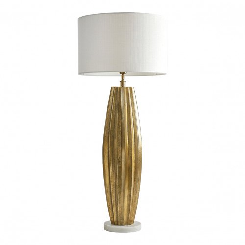 Antique Brass Aluminium and Marble Table Lamp with white shade by Oliveira Algarve