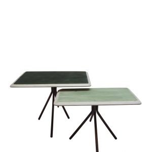2 Set Green Mango Wood and Iron Laquered Coffee Tables by Oliveira Algarve