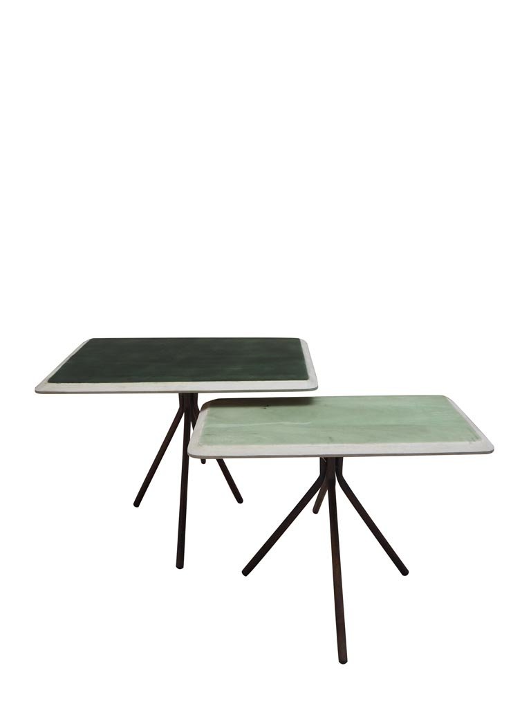 2 Set Green Mango Wood and Iron Laquered Coffee Tables by Oliveira Algarve