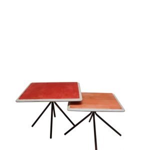 2 Set Orange and Red Mango Wood and Iron Laquered Coffee Tables by Oliveira Algarve