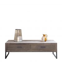 2 Drawers Reclaimed Orme Wood and Iron Coffee Table by Oliveira Algarve