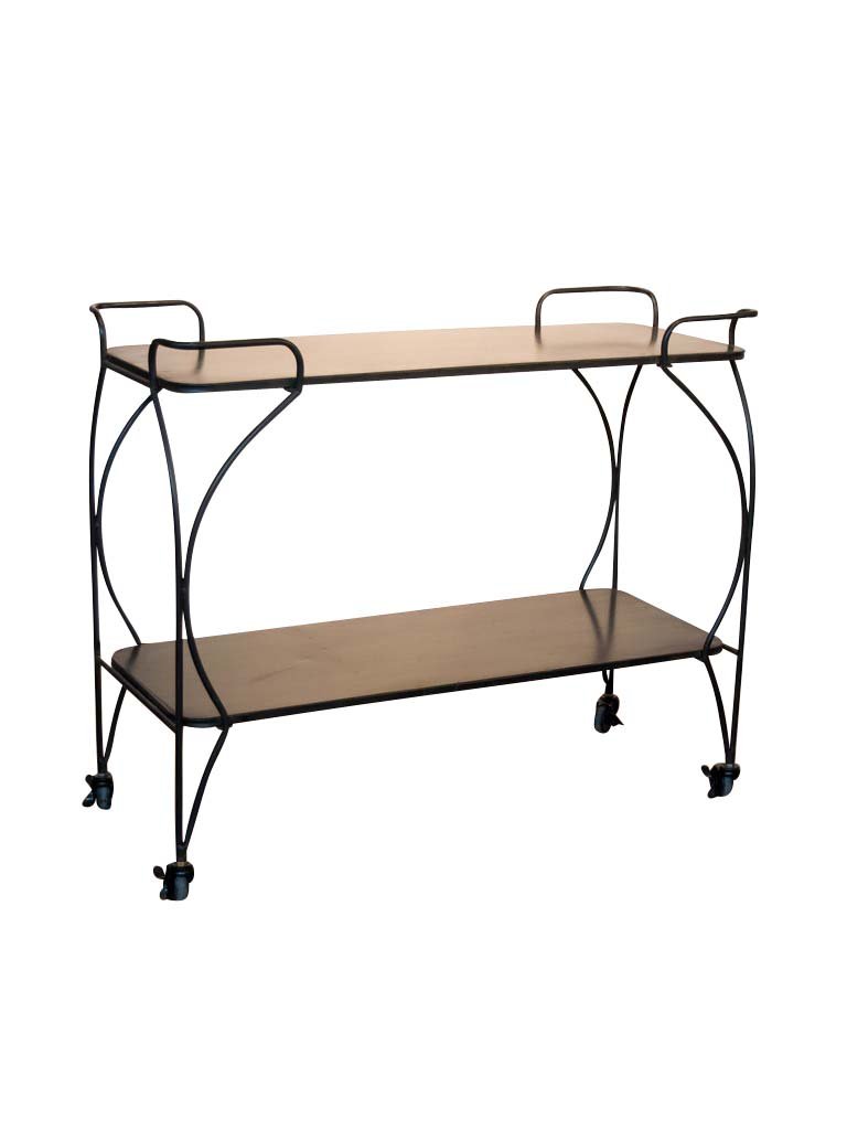 Art Deco Movable Tray Iron and Mango Wood Console Table by Oliveira Algarve