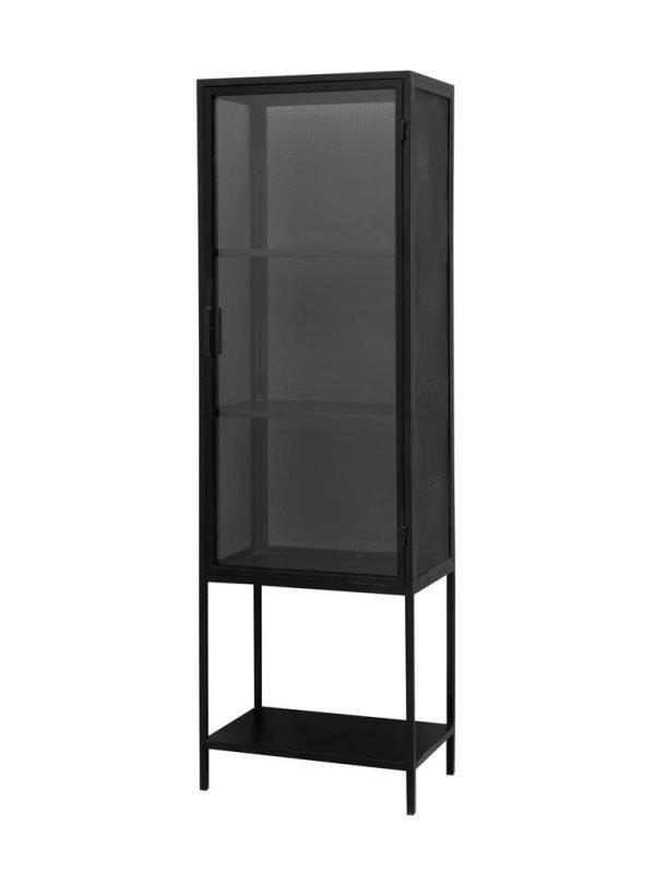 3 Shelf Slim Black Iron and Glass Display Cabinet by Oliveira Algarve 1