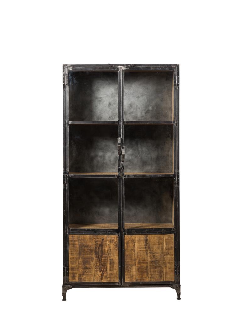 French Chic Black Iron and Mango Wood Display Cabinet by Oliveira Algarve 1