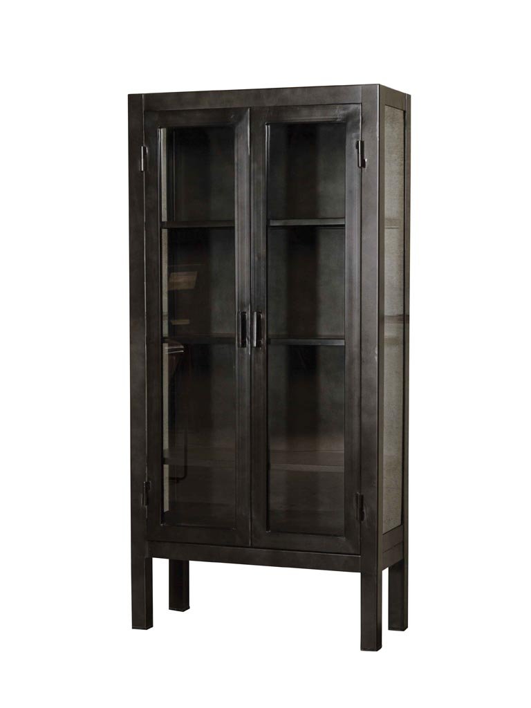Small Black Iron and Glass Display Cabinet with 3 Shelves by Oliveira Algarve 1