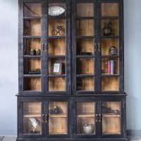 Splendid Double Glass and Mango Wood Black Dresser by Oliveira Algarve 1