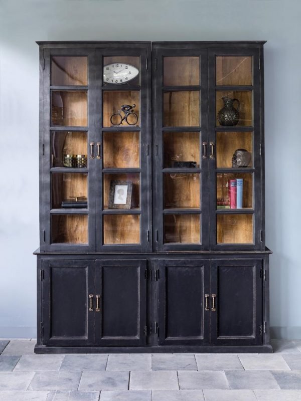 Splendid Glass and Mango Wood Black Dresser by Oliveira Algarve 1