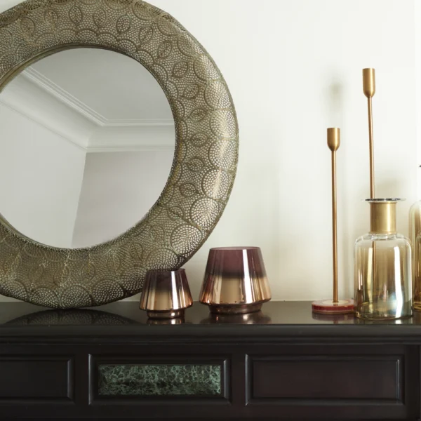 aged gold effect lace style round mirror furniture algarve shop