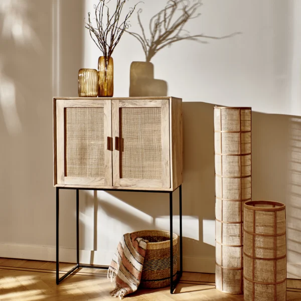 Mango wood cabinet with woven bamboo doors furniture algarve shop buy