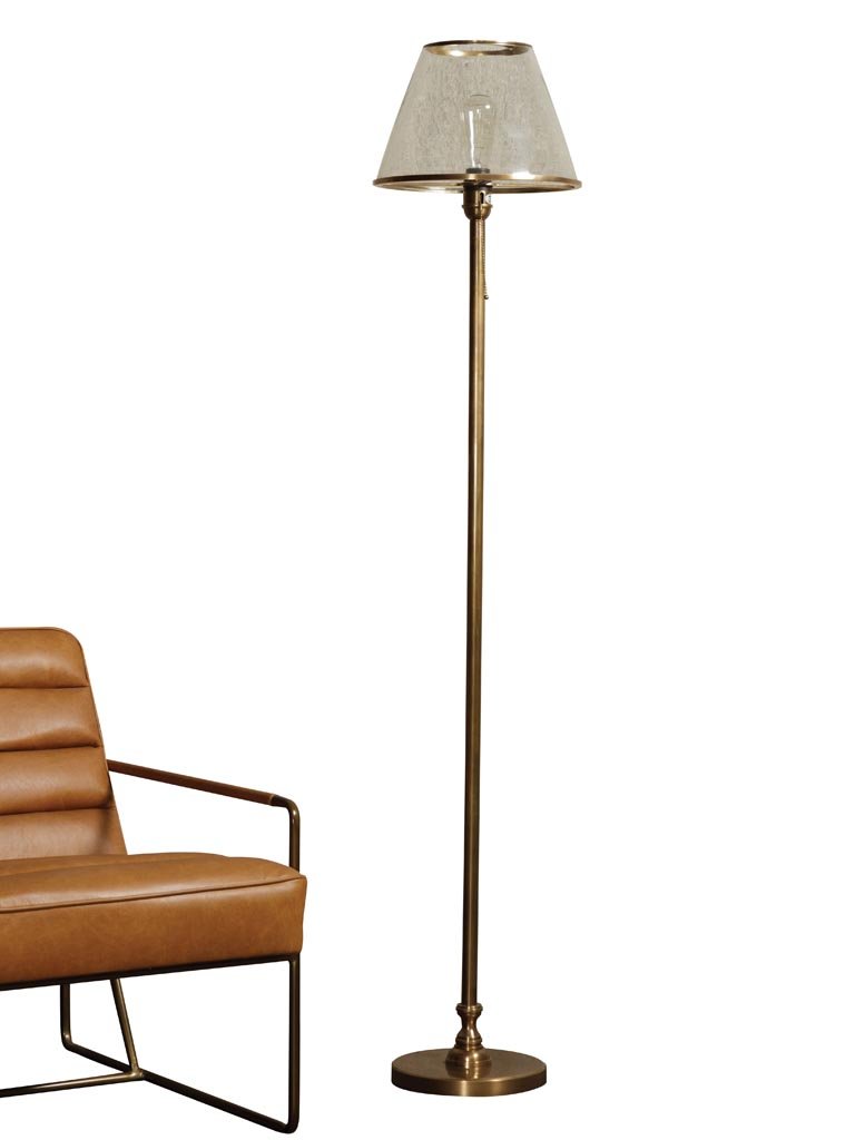 Brass Coloured Nickel Floor Lamp with Glass Lampshade by Oliveira Algarve