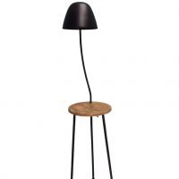 Black Mango Wood and Metal Side Table Floor Lamp by Oliveira Algarve