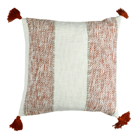 Red Strip Tassel Brick and White Cushion - Rayu - soft furnishings - cushions - Oliveira Algarve