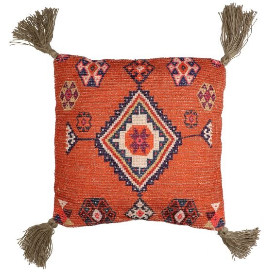 Orange Cotton and Jute Pattern Cushion - Aida - soft furnishings - cushions - Oliveira Algarve