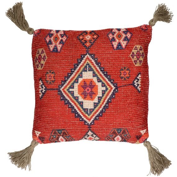 Red Cotton and Jute Pattern Cushion - Aida - soft furnishings - cushions - Oliveira Algarve