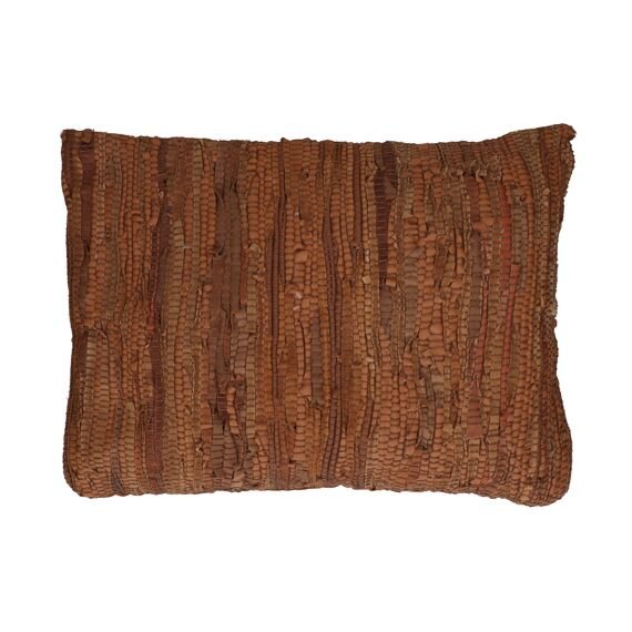 Recycled Leather and Recycled Fabrics Medium Brown Cushion - Raw - soft furnishings - cushions - Oliveira Algarve