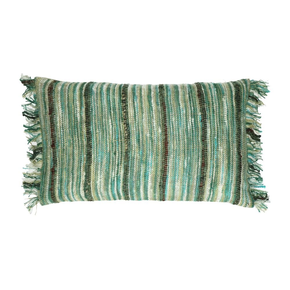 Linen and Viscose Green Lined Cushion - Nataraj - soft furnishings - cushions - Oliveira Algarve