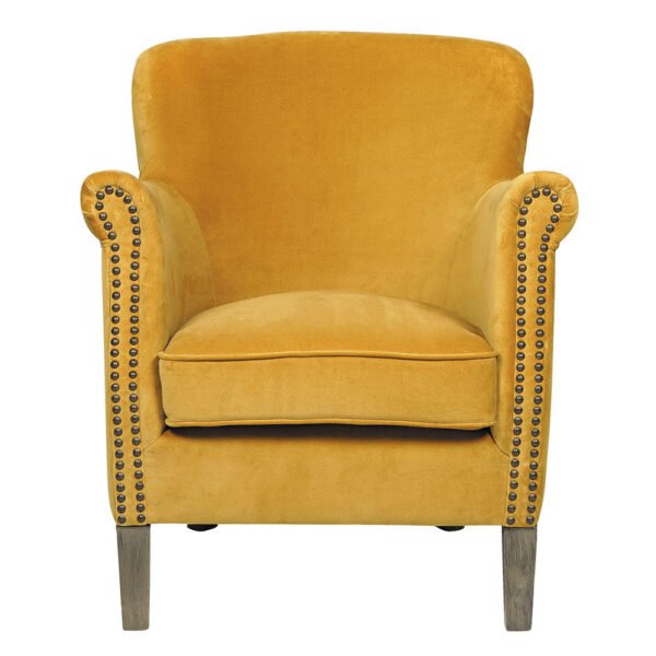 A beautiful petit armchair in a classical style featuring a stunning saffron coloured upholstery. Ideal for smaller spaces and made to a high standard using high quality materials-Chairs-Armchairs-Available at Oliveira in Tavira